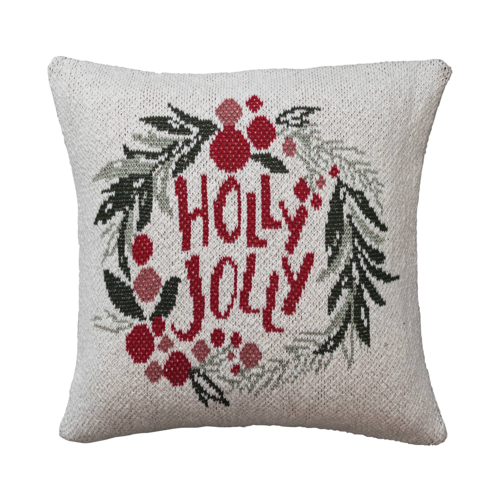 Hello Honey® 20" Holly Jolly Wreath Two-Sided Cotton Knit Pillow